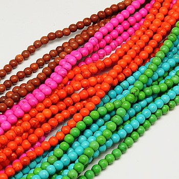 Synthetic Turquoise Beads Strands, Dyed, Round, Mixed Color, 10mm, Hole: 1mm, about 800pcs/1000g