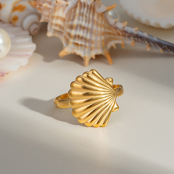 Ocean Themes Stainless Steel Adjustable Cuff Rings for Women, Golden, Shell Shape, 16.3mm, Inner Diameter: Adjustable