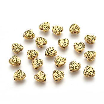 Tibetan Style Alloy Beads, Cadmium Free & Lead Free, Heart, Antique Golden, 9x9x4mm, Hole: 1.5mm