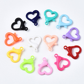 Opaque Acrylic Lobster CLaw Clasps, Heart, Mixed Color, 26.5x22x6.5mm, Hole: 3mm