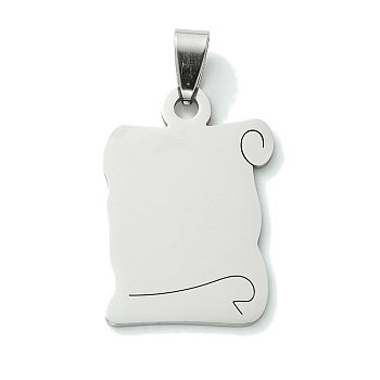 Non-Tarnish 201 Stainless Steel Pendants, Book Charm, Stainless Steel Color, 32x22x1.5mm, Hole: 8x4mm