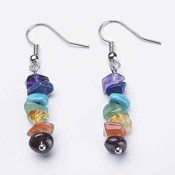 Natural & Synthetic Mixed Gemstone Dangle Earrings, with Brass Earring Hooks, Platinum, 46mm, Pin: 0.7mm