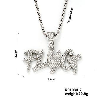 Street Style Sparkling Alloy Crystal Rhinestones Word PLUG Pendant Necklace, Platinum, 23.62 inch(60cm)