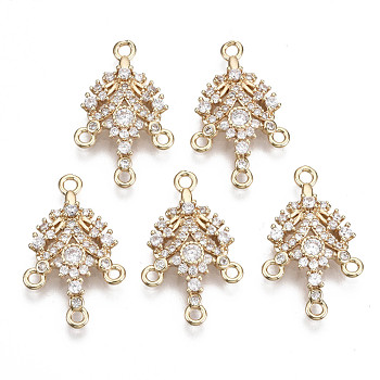 Brass Micro Pave Cubic Zirconia Chandelier Component Links, Long-Lasting Plated, Light Gold, Clear, 21.5x13.5x3.5mm, Hole: 1.4mm