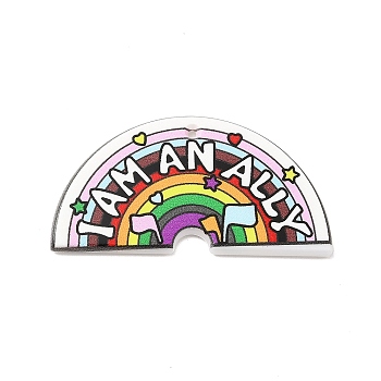 Acrylic Pendants, Rainbow with Word I Am An Ally, Colorful, 22x42x2mm, Hole: 1.2mm
