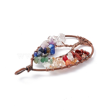 7 Chakra Teardrop Natural Mixed Stone Copper Wire Wrapped Chip Big Pendants(G-E195-11R-02)-3