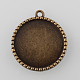 Style tibétain antique alliage de bronze rondes plat supports pendentif cabochon(TIBEP-M022-07AB-NF)-1