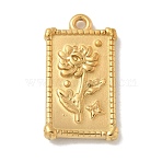 Ion Plating(IP) 304 Stainless Steel Pendants, Rectangle with Flower Charm, Real 18K Gold Plated, 25.5x14.5x3mm, Hole: 1.6mm(STAS-Q334-26G)