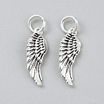 925 Sterling Silver Pendants, Wing Charms with Jump Rings and 925 Stamp, Antique Silver, 19x7x2mm, Hole: 4mm(STER-WH0061-49AS)