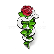 Snake Enamel Pins, Black Tone Alloy Brooches for Backpack Clothes, June Rose, 30.5x15.5x2mm(JEWB-K016-03E-EB)