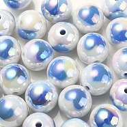 UV Plating Rainbow Iridescent Acrylic Beads, Round with Heart Pattern, Cornflower Blue, 16x15mm, Hole: 3mm(OACR-F004-09G)