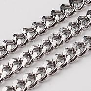 304 Stainless Steel Cuban Link Chains, Chunky Curb Chains, Faceted, Unwelded, Stainless Steel Color, 7x5x1.4mm(CHS-K001-19-5mm)