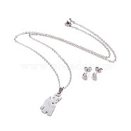 304 Stainless Steel Puppy Jewelry Sets, Cable Chains, Pendant Necklaces and Stud Earrings, with Ear Nuts/Earring Back, Terrier Dog, Stainless Steel Color, 17.7 inch(45.1cm), 1.5mm, 8x4.5mm, Pin: 0.8mm(SJEW-F208-06P)