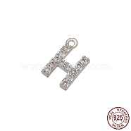 Real Platinum Plated Rhodium Plated 925 Sterling Silver Micro Pave Clear Cubic Zirconia Charms, Initial Letter, Letter H, 9x6x1.5mm, Hole: 0.9mm(STER-P054-10P-H)