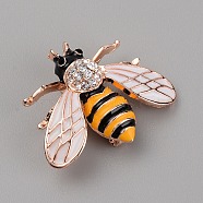 Zinc Alloy Enamel Brooch, with Resin Rhinestone, Bees, Rose Gold, Gold, 28x33x10mm(JEWB-TAC0002-19)