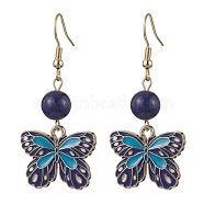 Alloy Enamel Butterfly Dangle Earrings, with Natural Lapis Lazuli Beads, 48x22mm(EJEW-JE05648-02)