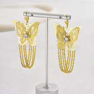 Iron Filigree Butterfly Dangle Leverback Earrings, Chains Tassel Earrings, Real 18K Gold Plated, 75x38mm(SQ8048)