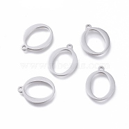 304 Stainless Steel Charms, Greek Alphabet, Stainless Steel Color, Letter.O, 14.4x11x1mm, Hole: 1.2mm(STAS-K215-16P)