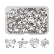 40Pcs 4 Style Electroplated Glass Pendants, Silver Plated Bottom, Faceted, Snowflake & Heart & Butterfly & Star, Clear, 12~14x12~15x7~8mm, Hole: 1~1.5mm, 10pcs/style(EGLA-FS0001-14B)