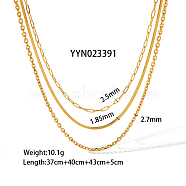 Stainless Steel Multi Layered Lock Chain Necklace for Stylish and Elegant Look, Golden, 14.57 inch(37cm) and 15.75 inch(40cm) and 16.93 inch(43cm)(HS5650-2)