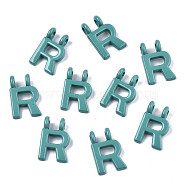 Spray Painted Alloy  2-Loop Link Pendants, Cadmium Free & Lead Free, Letter, Letter.R, 13.5x8.5x1.5mm, Hole: 2mm(X-PALLOY-T075-48R-RS)