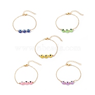 Triple Evil Eye Resin Link Bracelet, Gold Plated Brass Jewelry for Women, Mixed Color, 7-1/4 inch(18.5cm)(BJEW-JB08628)