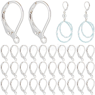 Brass Leverback Earring Findings, with Horizontal Loop, 925 Sterling Silver Plated, 15.6x10x2mm, Hole: 1.4mm, Pin: 0.8mm, 120pcs/box(KK-CN0003-07B-S)