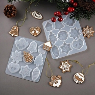 DIY Christmas Tree & Snowflake & Bell & Castle Pendant Food Grade Silicone Molds, Resin Casting Molds, for UV Resin, Epoxy Resin Jewelry Making, White, 130x115mm(XMAS-PW0001-004)