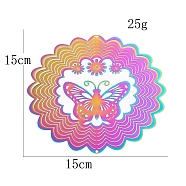 Stainless Steel 3D Wind Spinners, for Outside Yard and Garden Decoration, Flower with Butterfly, Rainbow Color, 150mm(PW-WGAB6CE-04)