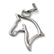 304 Stainless Steel Pendants, Hollow Horse Head Charms, Stainless Steel Color, 22.5x19x1.5mm, Hole: 3.5x6.5mm(STAS-D069-03P)