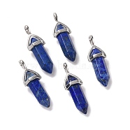 Natural Lapis Lazuli Pendants, Faceted, with Platinum Tone Brass Findings, Lead free & Cadmium Free, Dyed, Bullet, 27~30x9~10x7~8mm, Hole: 4x3mm(G-K329-30P)