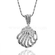 Real Platinum Plated Eco-Friendly Tin Alloy Czech Rhinestone Shell Pendant Necklaces, 18 inch(NJEW-BB09775)