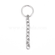 304 Stainless Steel Split Key Rings, Keychain Clasp Findings, with Chains, Stainless Steel Color, 70mm, Ring: 18x2mm(X-STAS-G214-03P)