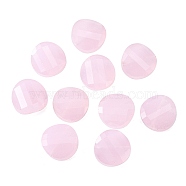 Imitation Jade Glass Beads, Faceted, Flat Round, Pink, 14x6.5mm, Hole: 1.2mm(GLAA-WH0029-03O)