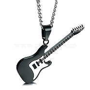 Stainless Steel Pendant Necklaces, Guitar, Black, 23.62 inch(60cm)(PW-WG21242-03)