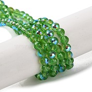 Transparent Electroplate Glass Beads Strands, AB Color Plated, Faceted, Round, Green, 3.8x4.2mm, Hole: 0.9mm, about 98pcs/strand, 14.96''(38cm)(GLAA-Q099-B01-05)