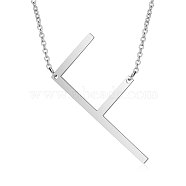 201 Stainless Steel Initial Pendants Necklaces, with Cable Chains, Letter, Letter.F, 17.3~18.3 inch(44~46.5cm)x1.5mm, LetterF: 37.5x17.5x1mm(NJEW-S069-JN003D-F)