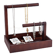 Wooden Jewelry Organizer Display Stands, with Rings Earrings Tray, for Hanging Necklaces, Bracelets, keys, Rectangle, Coconut Brown, Finished Product: 26x18x24cm(ODIS-WH0025-90)