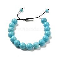 12.5mm Round Natural Turquoise Braided Bead Bracelets for Women Men, Inner Diameter: 2~3-1/8 inch(4.95~8.05cm)(BJEW-C060-01L)