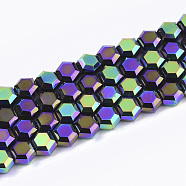 Electroplate Glass Beads Strands, Faceted, Hexagon, Blue Violet, 5x6x4mm, Hole: 1mm, about 100pcs/strand, 20.4 inch(X-EGLA-T018-03-B01)