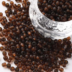 (Repacking Service Available) Glass Seed Beads, Frosted Colors, Round, Coconut Brown, 8/0, 3mm, about 12g/bag(SEED-C017-3mm-M13)
