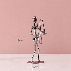 Iron Musician Trombone Player Figurines Statue for Home Office Desktop Decoration, Platinum, 130x50mm(PW-WG31010-08)