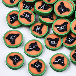 Handmade Polymer Clay Cabochons, Flat Round with Halloween Cap, Green, 8~11x8~10x2mm, about 4550pcs/1000g(CLAY-T016-34)