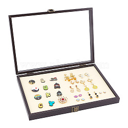 Wooden Badge Presentation Boxes, Glass Visible Window Pin Brooch Display Case with Magnetic Clasps and Velvet Inside, Rectangle, Beige, 35x25x5cm(CON-WH0094-40)
