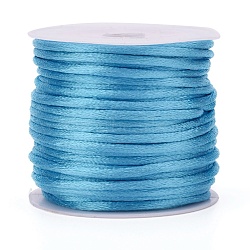 Nylon Cord, Satin Rattail Cord, for Beading Jewelry Making, Chinese Knotting, Deep Sky Blue, 2mm, about 10.93 yards(10m)/roll(NWIR-L006-2mm-11)