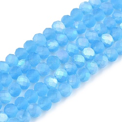 Transparent Glass Beads Strands, Faceted, Frosted, Half AB Color Plated, Rondelle, Deep Sky Blue, 3.5~3.8x3mm, Hole: 0.4mm, about 113~115pcs/strand, 32.5~33cm(EGLA-A044-T3mm-MB08)