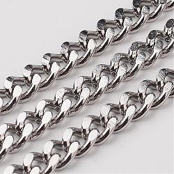 304 Stainless Steel Cuban Link Chains, Chunky Curb Chains, Faceted, Unwelded, Stainless Steel Color, 7x5x1.4mm(CHS-K001-19-5mm)