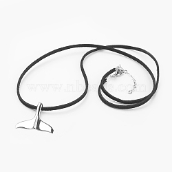 Stainless Steel Pendant Necklaces, with Eco-Friendly Faux Suede Cord and Brass Lobster Claw Clasps, Whale Tail Shape, Stainless Steel Color, 25.5 inch(65cm)(NJEW-JN02036)