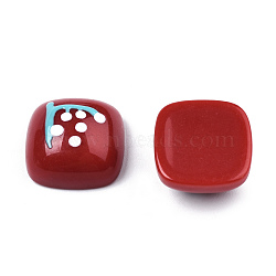Opaque Resin Enamel Cabochons, Square with Turquoise Branch, Dark Red, 15x15x7.5mm(CRES-N031-034)