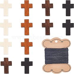 CHGCRAFT DIY Penadnt Necklace Making Kit, Including 80Pcs 4 Colors Cross Wood Pendants, 1 Roll Waxed Polyester Cords, Mixed Color, 21~22x14~15x4~5mm, Hole: 1.8mm(DIY-CA0001-89)